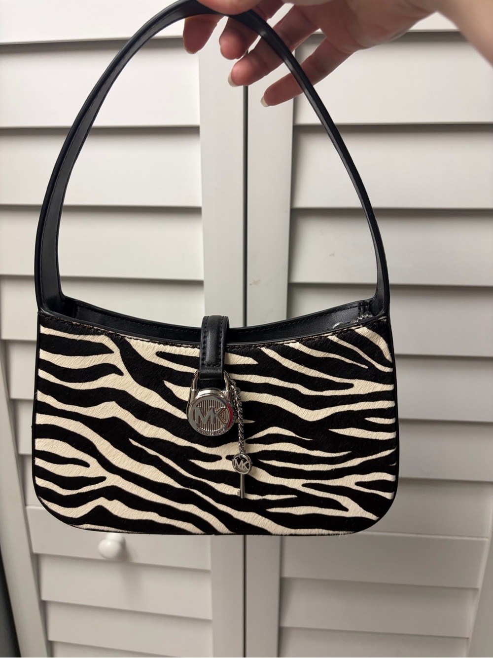 Michael Kors Black and White Zebra-Print Shoulder Bag